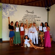 Happy students at graduation, celebrating their journey and growth from our Yin Yoga Alliance Accredited Bali course
