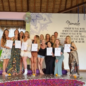 Laughter and connection as students graduate in our yin yoga and Chinese Medicine teacher training in bali