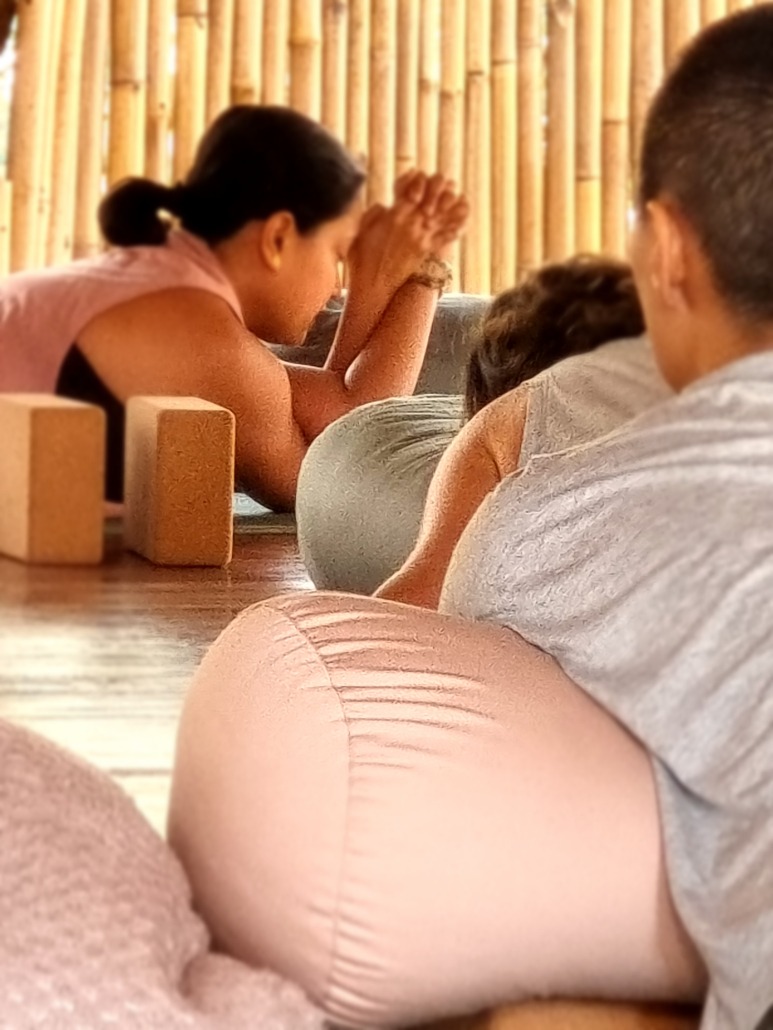 Yin Yoga posture alignment techniques during 100-hour Yin Yoga teacher training 2026 at The Yoga Garden Nusa Lembongan