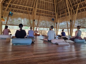 Students connecting during 50-hour Yin Yoga & Chinese Medicine teacher training 2026 with Akira Yoga in Bali