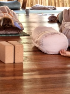 Yin Yoga stillness and breath practice during 50-hour teacher training 2026 at The Yoga Garden Nusa Lembongan Bali