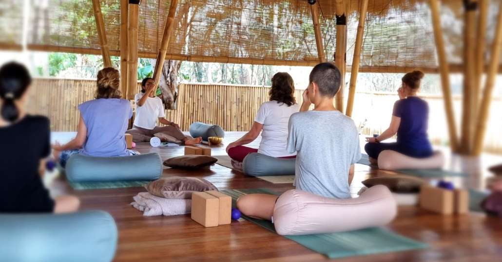 Pranayama-meditation-practice-during-our-2026-200-hour-yoga-program-bali-nusa-lembongan-akira-yoga students practicing pranayama meditation during our 2026 200 hour yoga teacher training at the yoga garden nusa lembongan