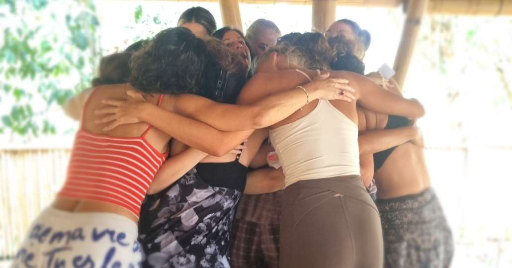 feel-supported-and-encouraged-during-our-2026-200-hour-yoga-program-bali-nusa-lembongan-akira-yoga students connections and support after their teaching practicums in our 2026 200 hour yoga teacher training program