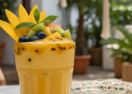 Shared breakfast in a Bali yoga shala, supporting local community collaborations during retreats and teacher trainings