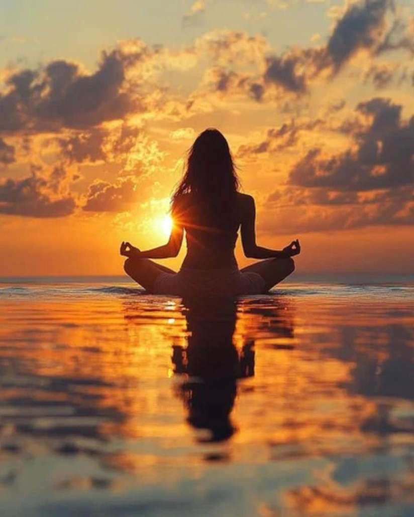 Golden sunset over the ocean on Nusa Lembongan, reflecting the calm and spacious rhythm of island-based yoga retreats in Bali