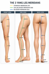 the 3 yang leg meridians in yin yoga